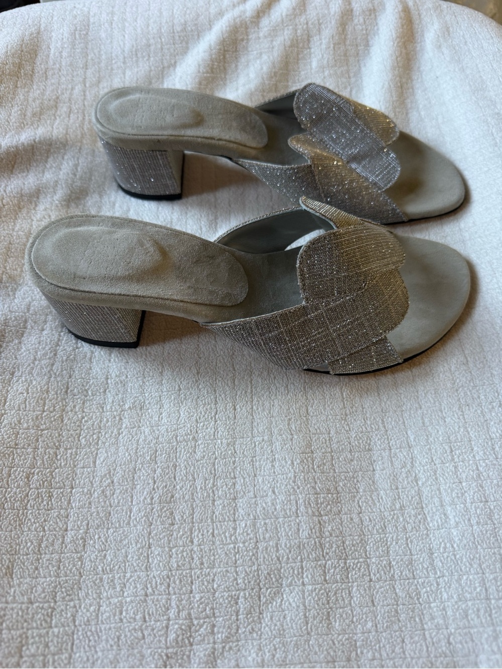 Silver Sparkle Slide Sandals Low Block Heel | Evening & Special Occasion - Picture 3 of 9